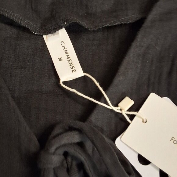 Commense Black Cotton Gauze Short Set Tie-Front Top Long Sleeve Sz M - Picture 6 of 6
